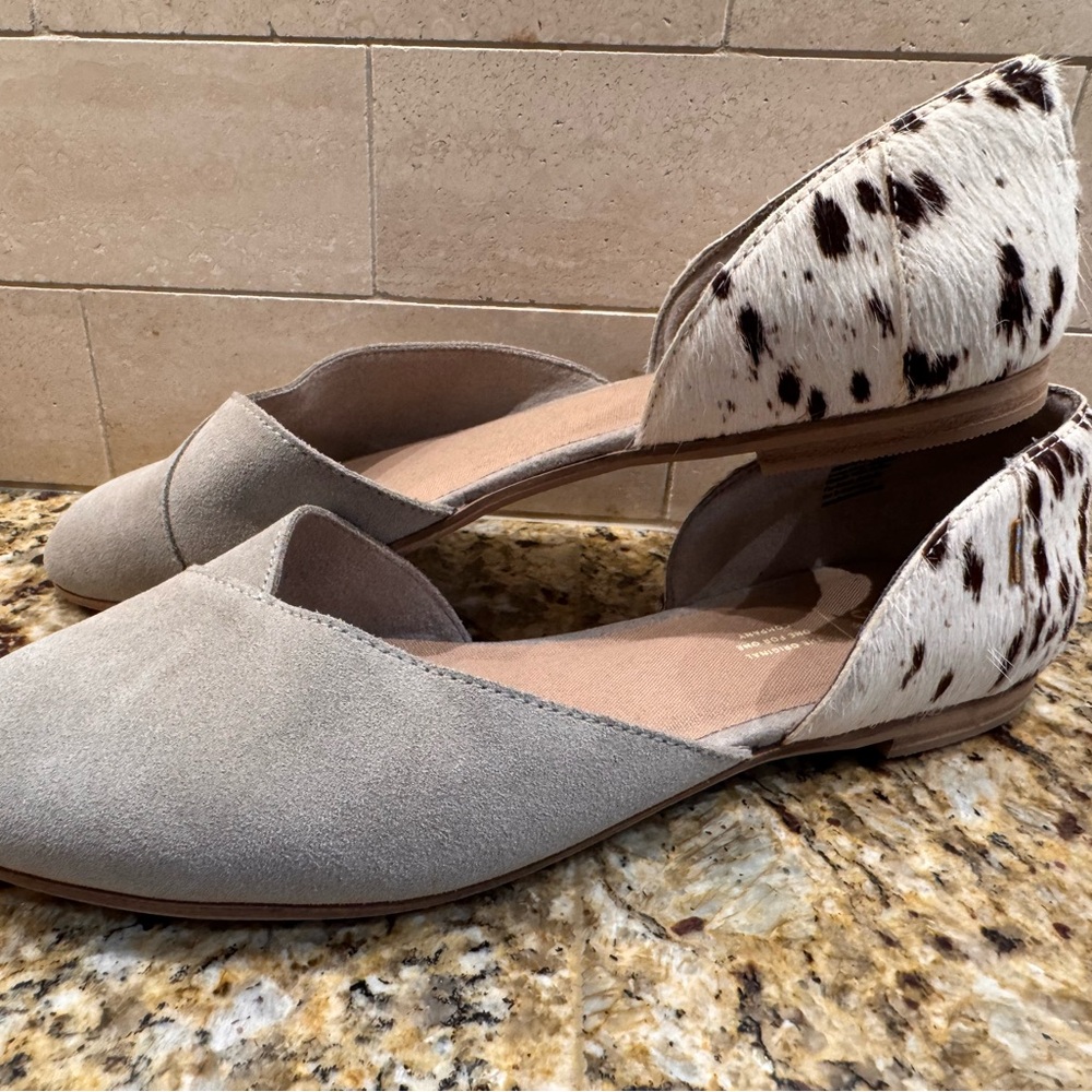 Toms Taupe Animal Print Cow Jutti D'Orsay Flats Shoes Women Size 11 - Picture 3 of 9